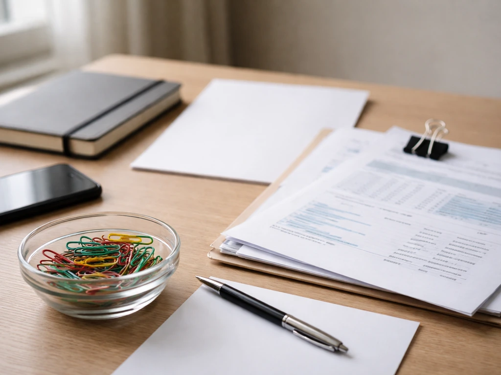 Anonymous analyst desk with financial documents and paper clips suggesting sources and cross-checking.