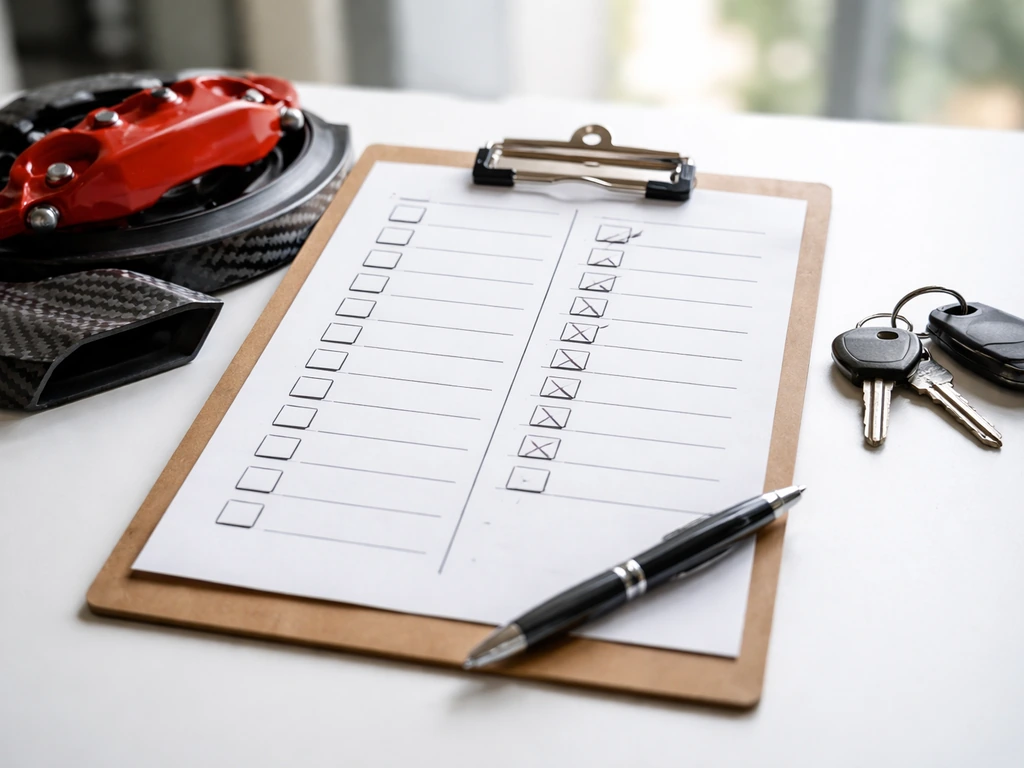 Close-up of a clipboard checklist with racing-related assets and excluded items, symbolizing motorsport team valuation.