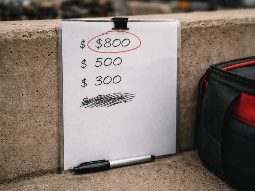 Close-up of a pit-wall results board with small purse amounts and circled areas suggesting exclusions
