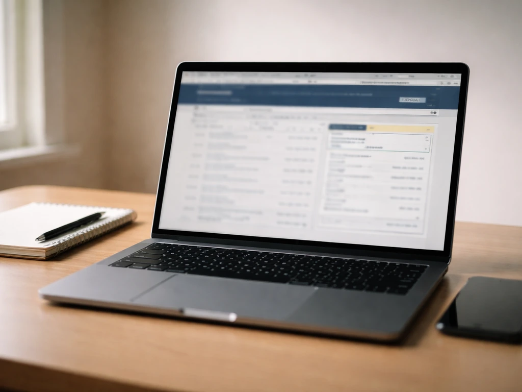 Close-up of a laptop desk scene suggesting an SEC proxy document search for ownership details.