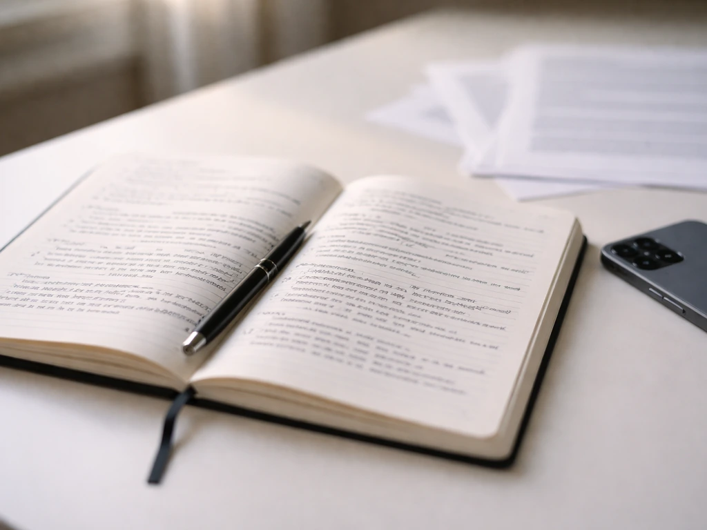 Close-up of an open notebook with handwritten citation notes beside a smartphone, showing responsible research.