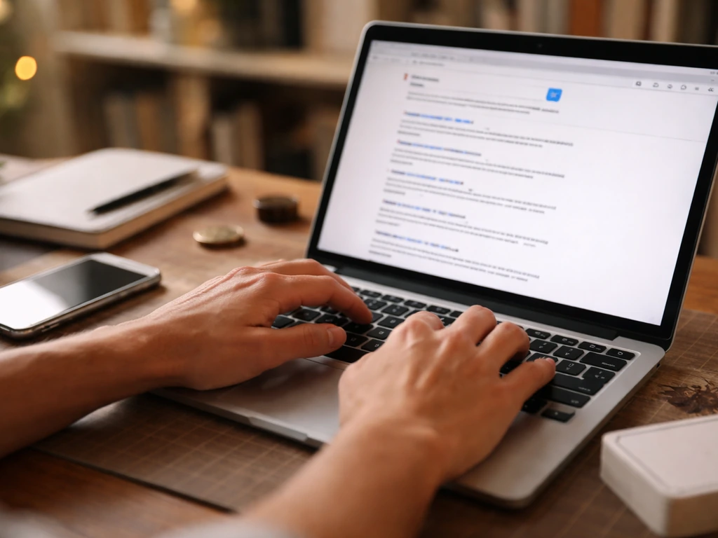 Hand checking news and sources on a laptop for updated information about earnings