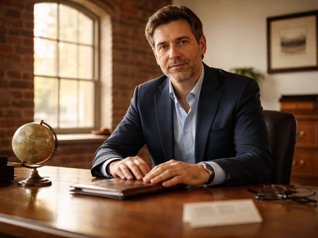 Anonymous business leader in a quiet historic New England-style office, suggesting interest in wealth