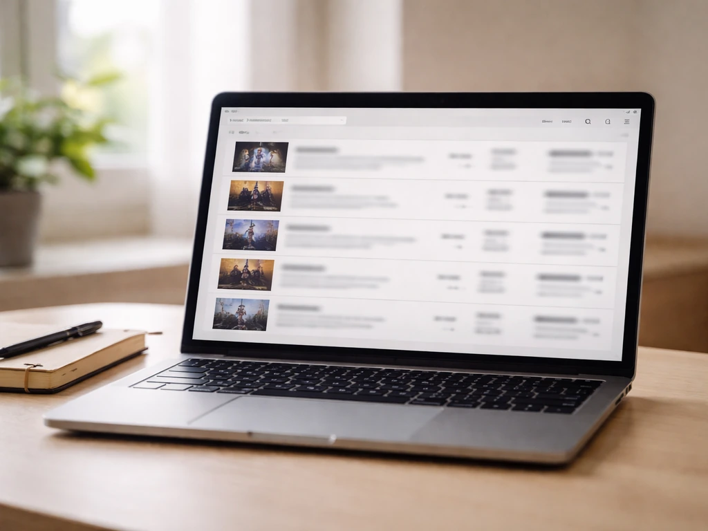 Minimal view of an anonymous ticket marketplace dashboard with ticket listings on a laptop screen.