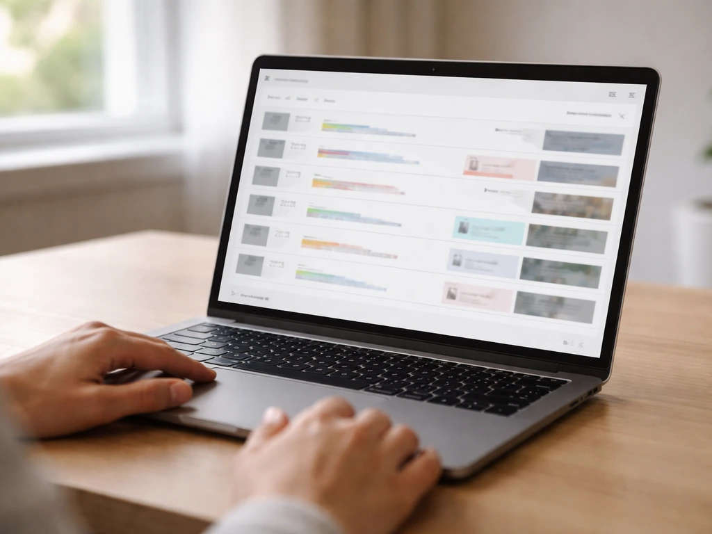 Close-up of a laptop showing an events calendar style page for a performing artist, no readable text