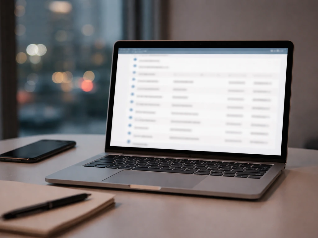Laptop on a desk showing blurred insider-transactions style page layout for verifying updates